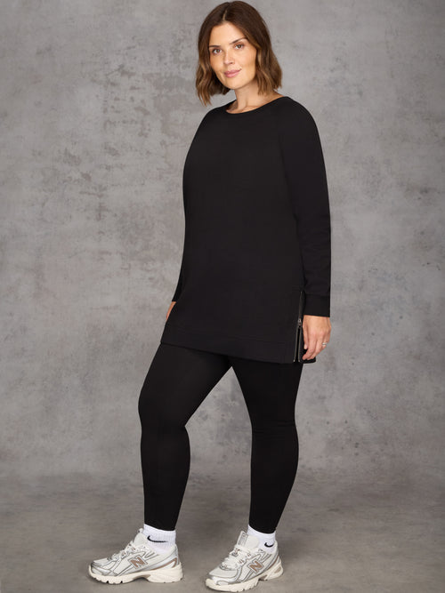Black Side Zip Longline Sweatshirt