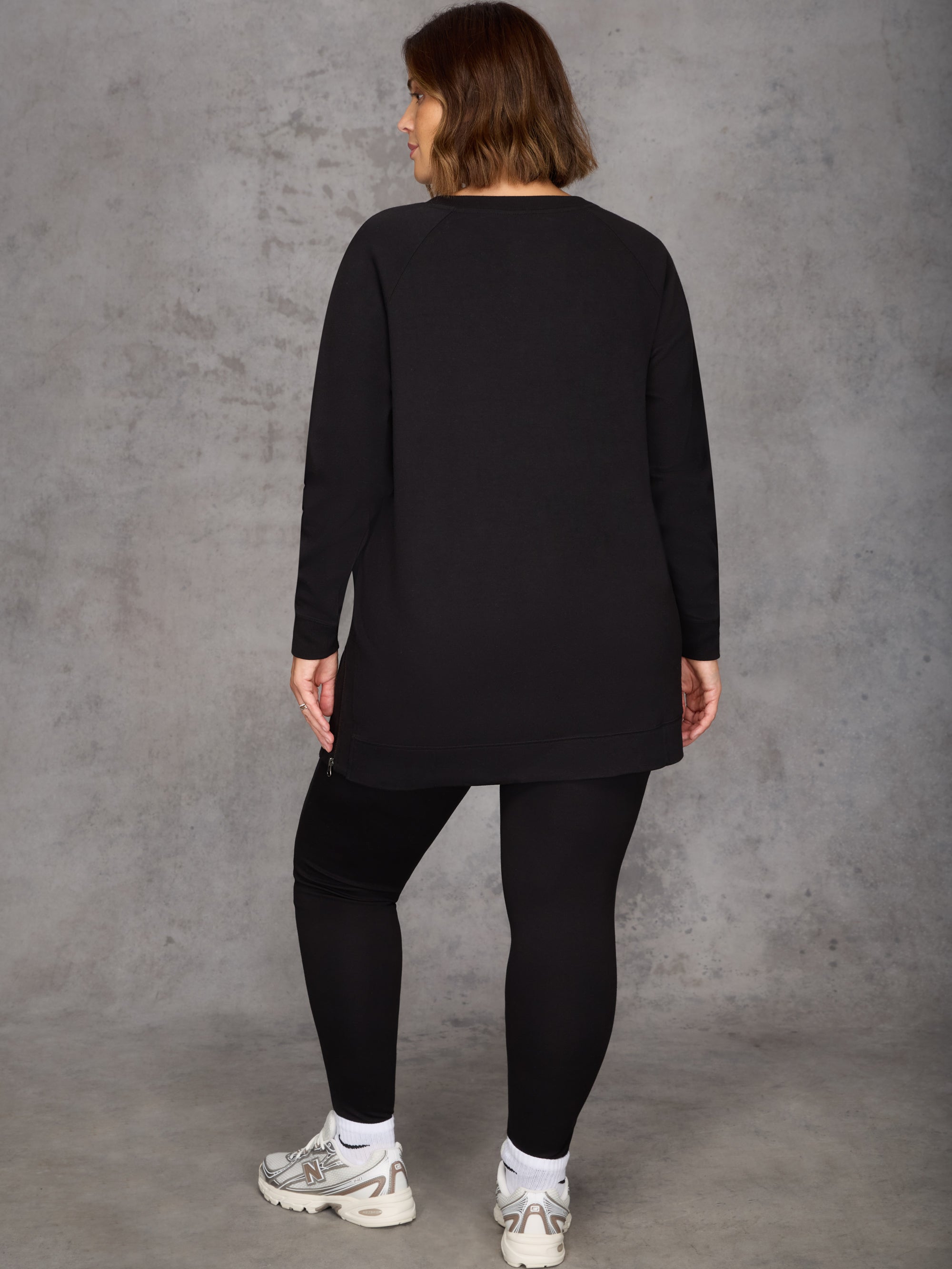 Black Side Zip Longline Sweatshirt