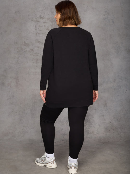 Black Side Zip Longline Sweatshirt