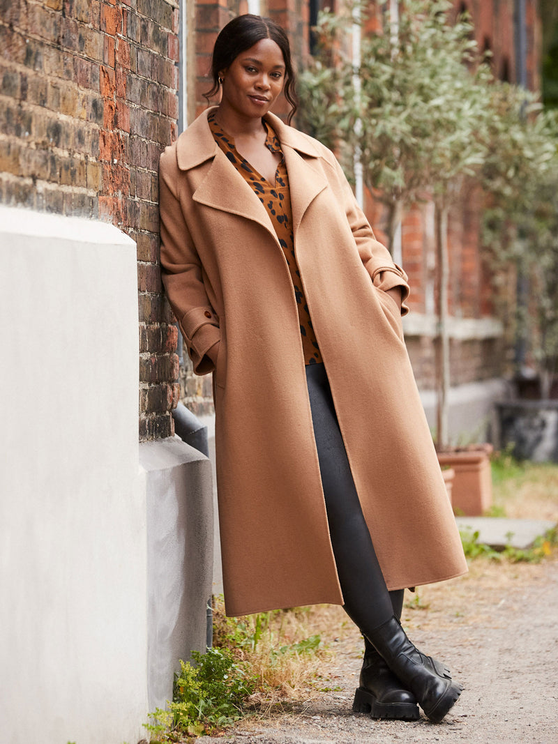 Camel Wool Blend Belted Coat