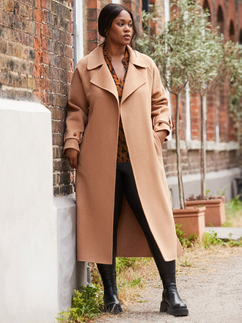 Camel Wool Blend Belted Coat