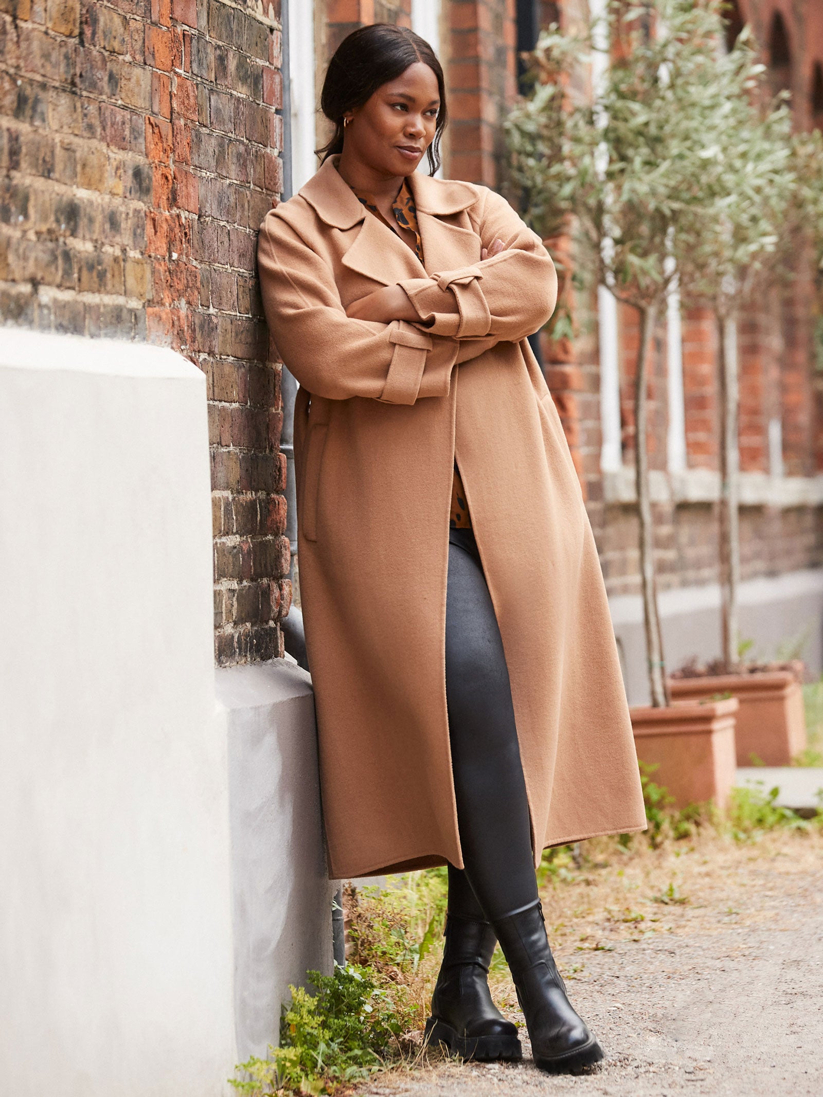 Camel Wool Blend Belted Coat