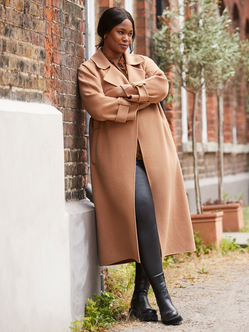 Camel Wool Blend Belted Coat