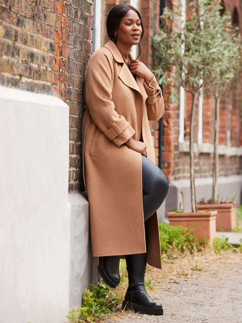 Camel Wool Blend Belted Coat