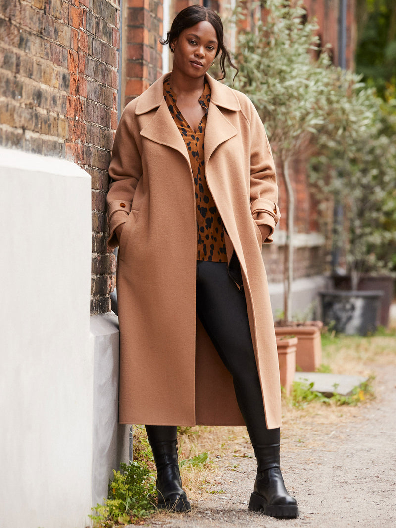Camel Wool Blend Belted Coat