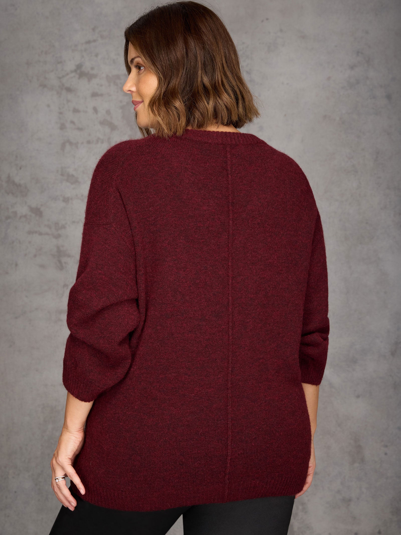 Burgundy V Neck Jumper With Wool and Alpaca