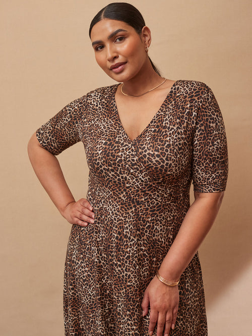 Leopard Print Half Length Sleeve Wrap Dress