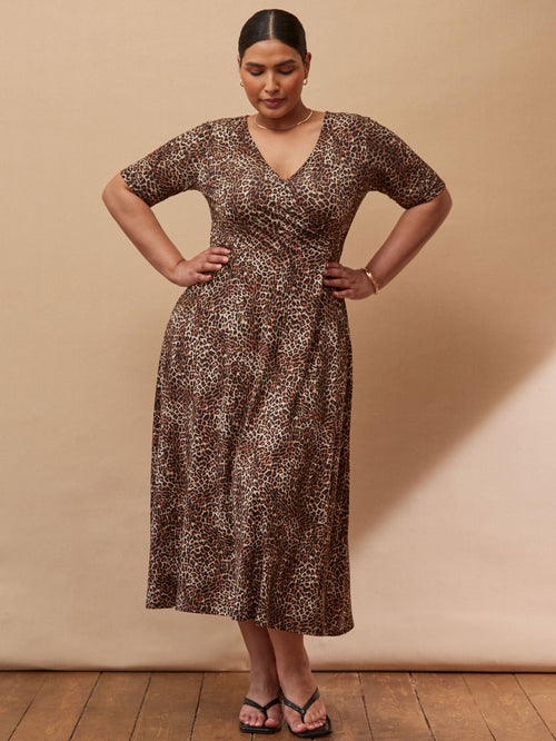 Leopard Print Half Length Sleeve Wrap Dress
