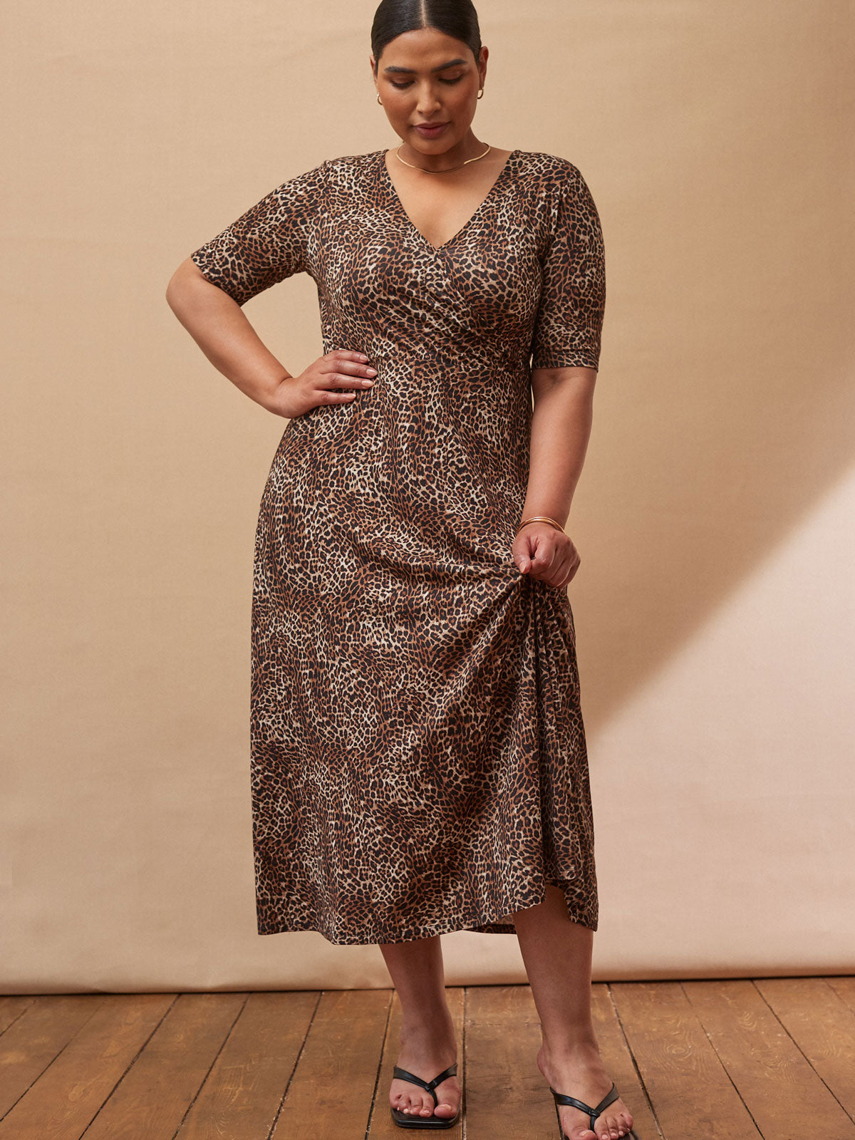 Leopard Print Half Length Sleeve Wrap Dress