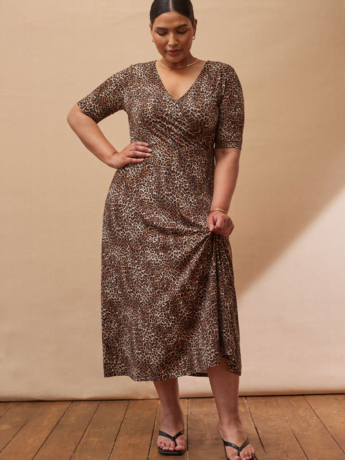 Leopard Print Half Length Sleeve Wrap Dress