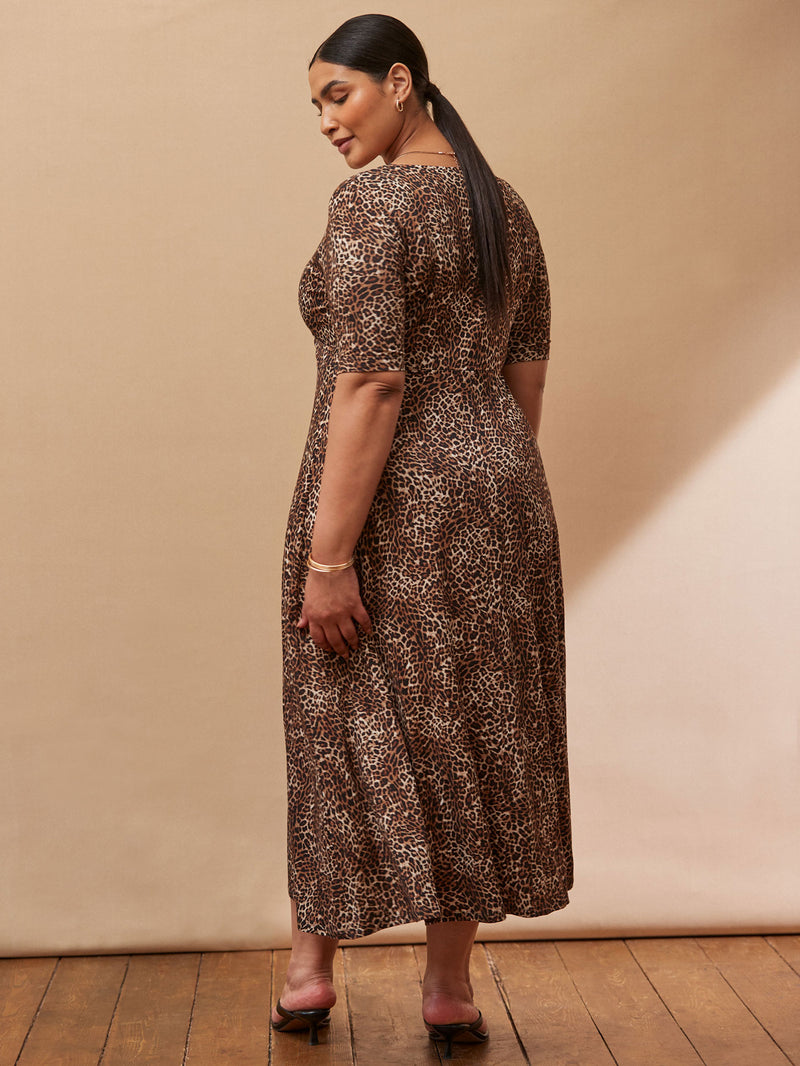 Leopard Print Half Length Sleeve Wrap Dress