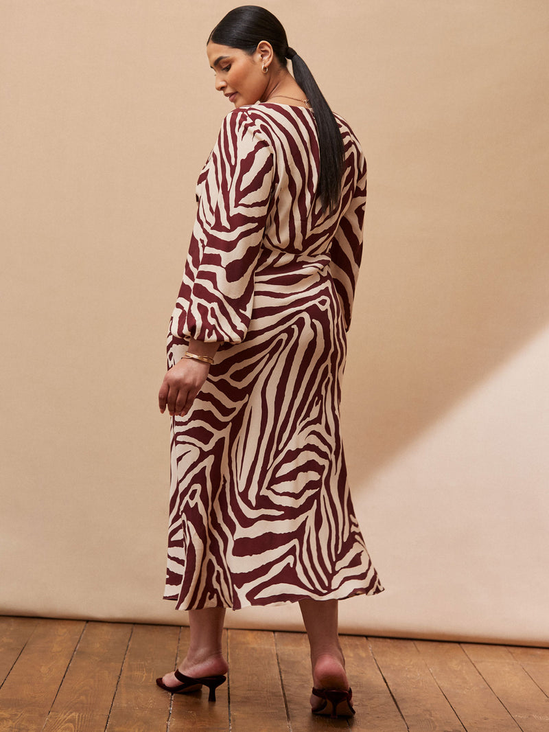 Chocolate Brown Animal Print V Neck Midaxi Dress