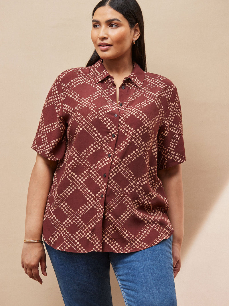 Brown Geo Print Short Sleeve Shirt
