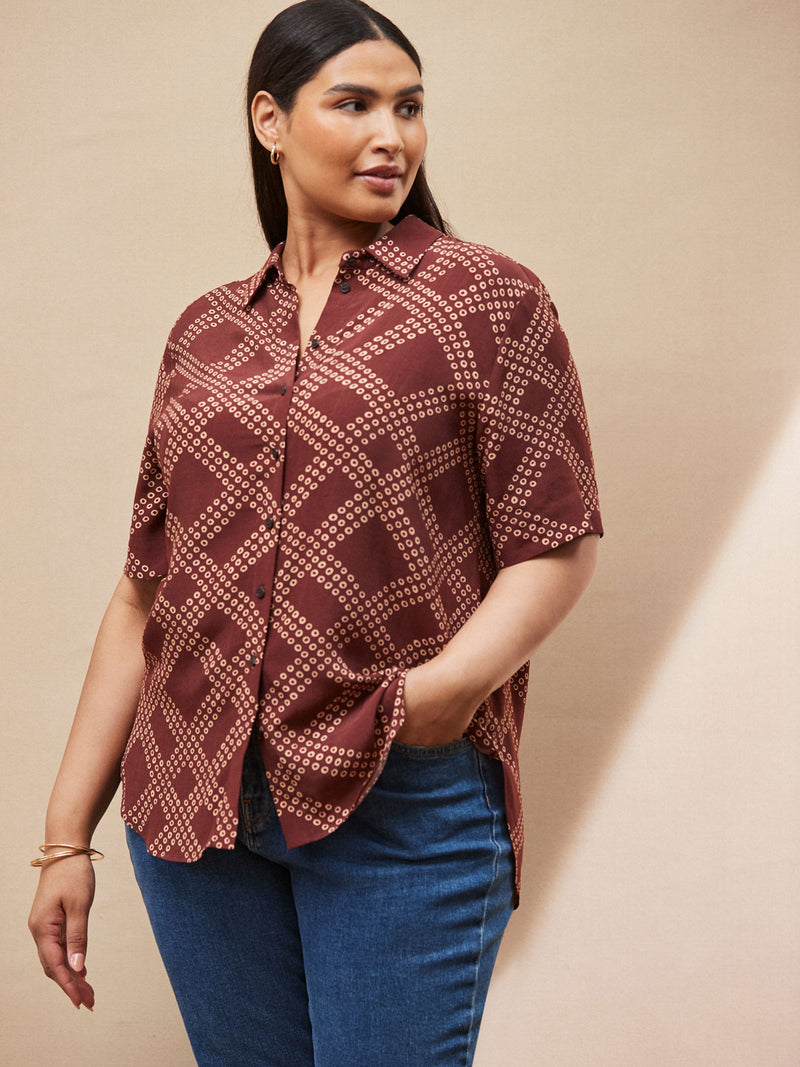 Brown Geo Print Short Sleeve Shirt