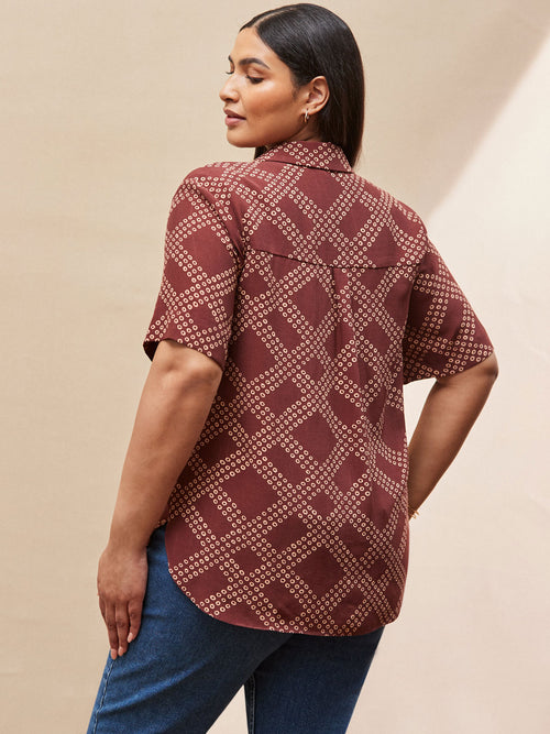 Brown Geo Print Short Sleeve Shirt