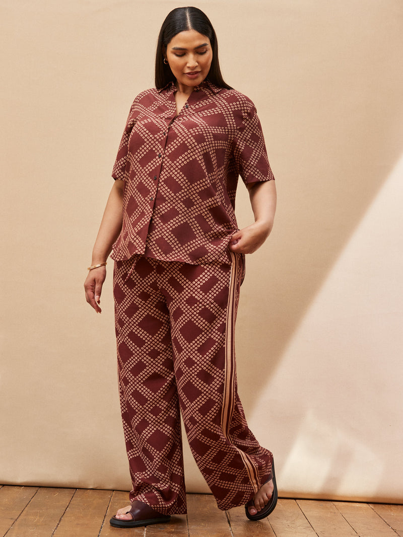 Brown Geo Print Wide Leg Trouser