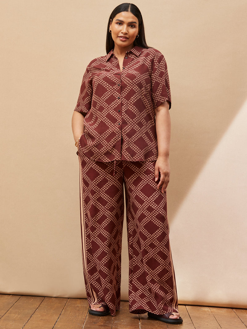 Brown Geo Print Wide Leg Trouser