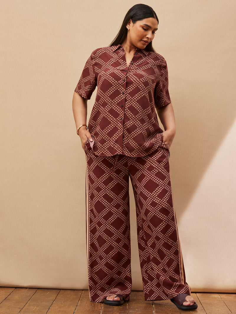 Brown Geo Print Wide Leg Trouser