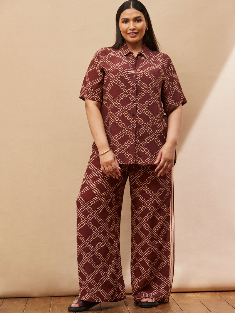 Brown Geo Print Wide Leg Trouser