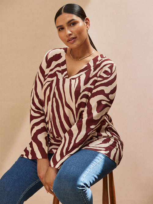 Cream Animal Print Split Sleeve Blouse