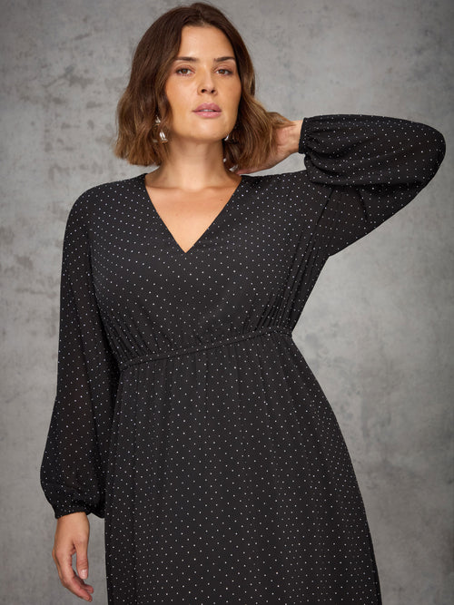 Black All-Over Embellishment Hanky Hem Midaxi Dress