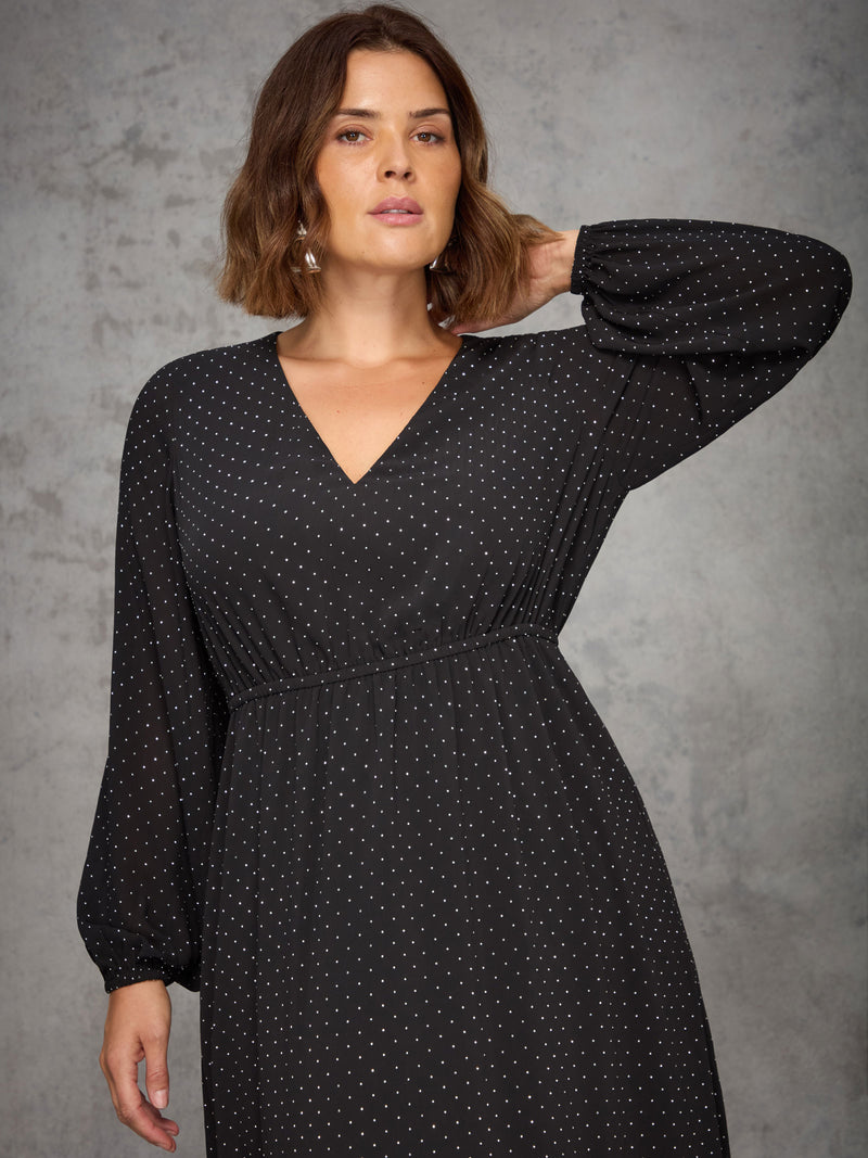 Black All-Over Embellishment Midaxi Dress