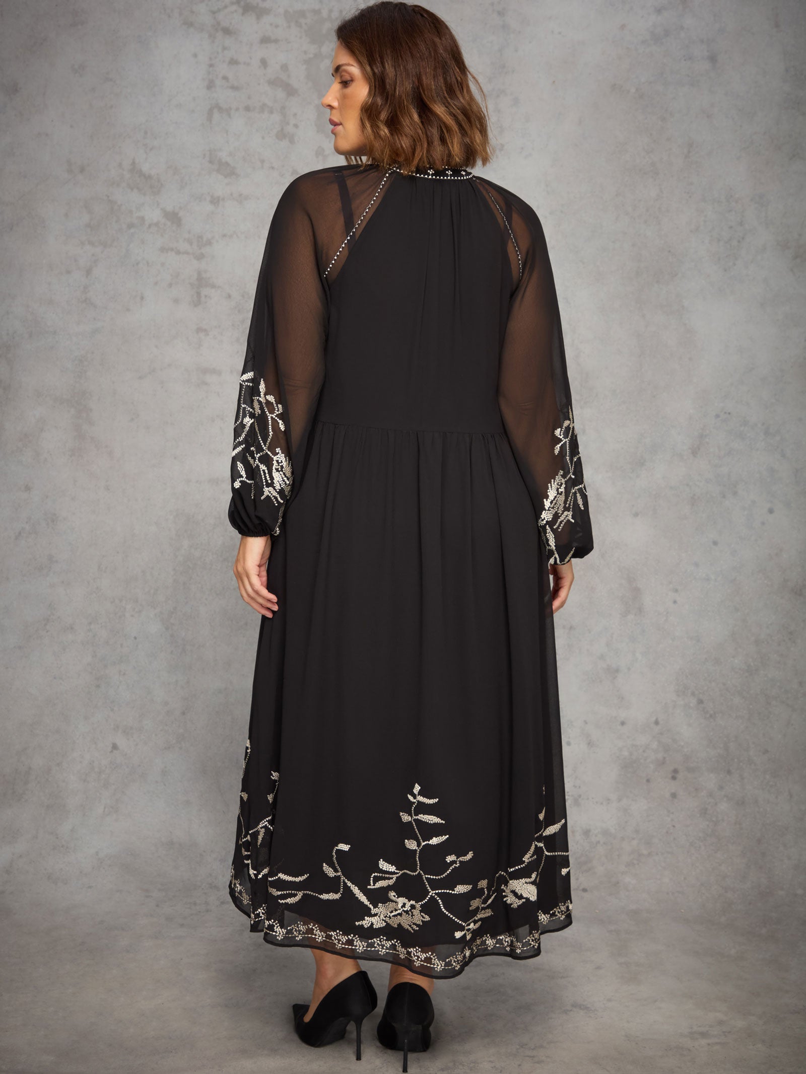 Black Midaxi Dress With Gold Embellishment