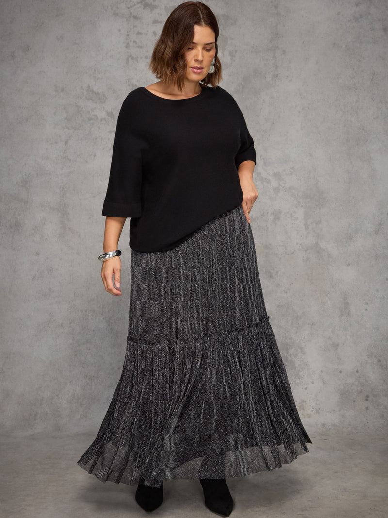 Black Sparkle Tiered Maxi Skirt