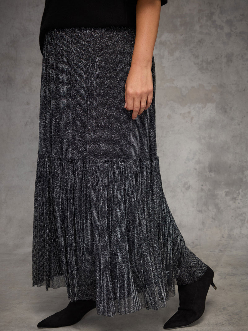Black Sparkle Tiered Maxi Skirt