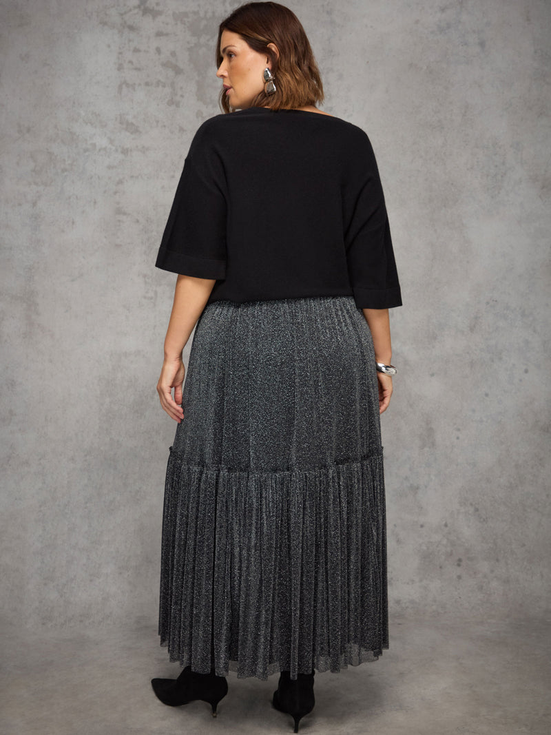 Black Sparkle Tiered Maxi Skirt