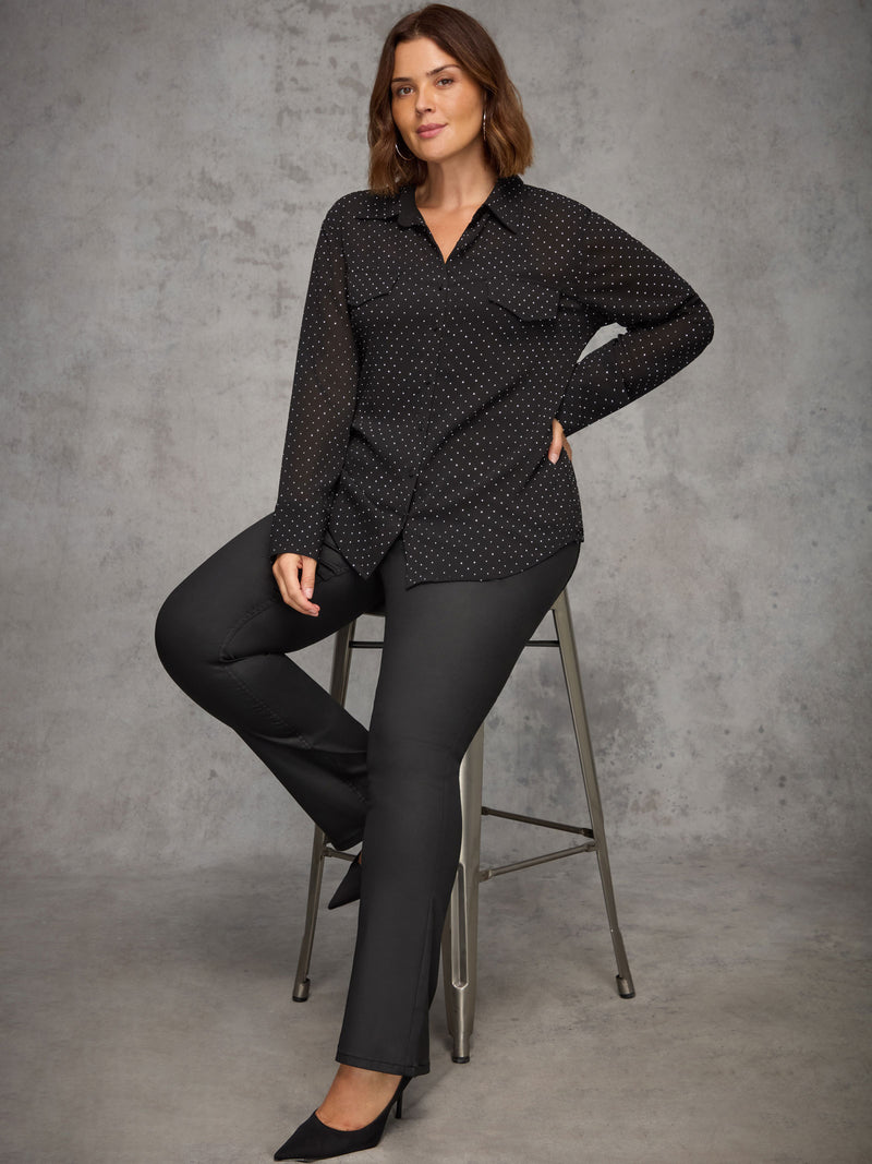 Black All-Over Embellishment Button Through Shirt