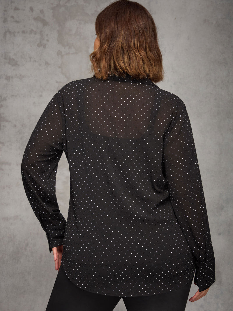Black All-Over Embellishment Button Through Shirt