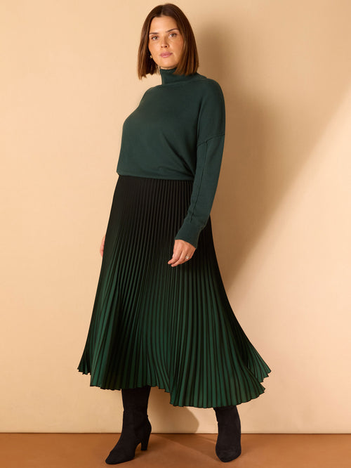 Green Ombre Pleated Maxi Skirt