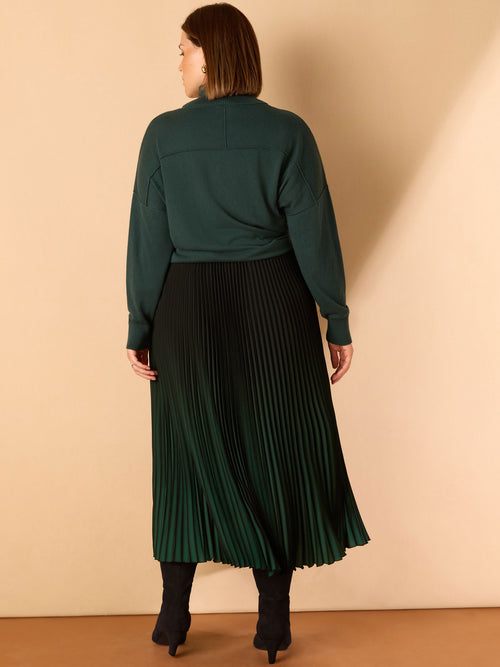 Green Ombre Pleated Maxi Skirt