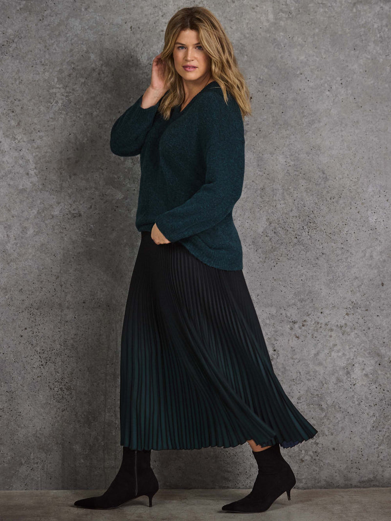 Green Ombre Pleated Maxi Skirt