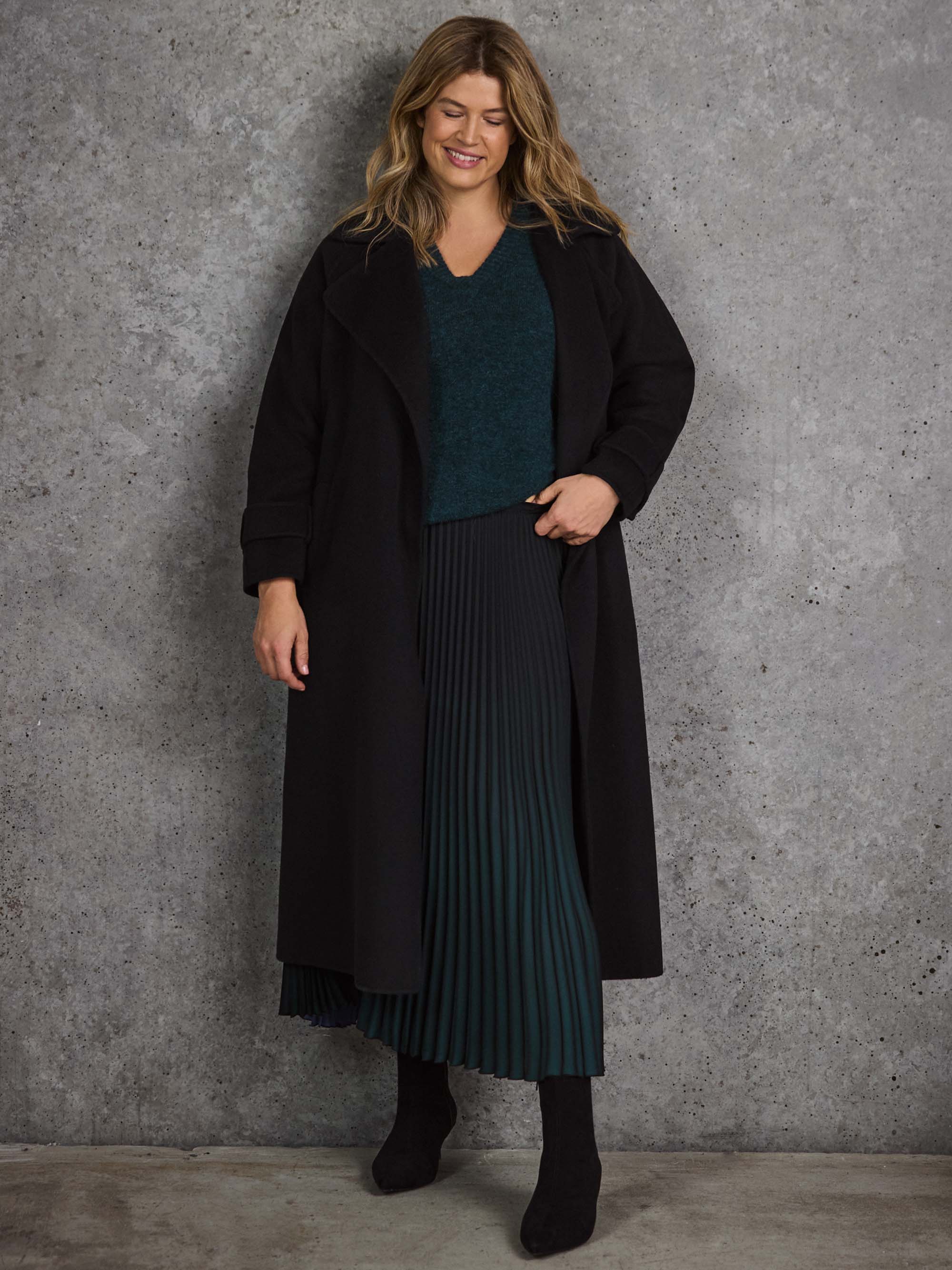 Green Ombre Pleated Maxi Skirt