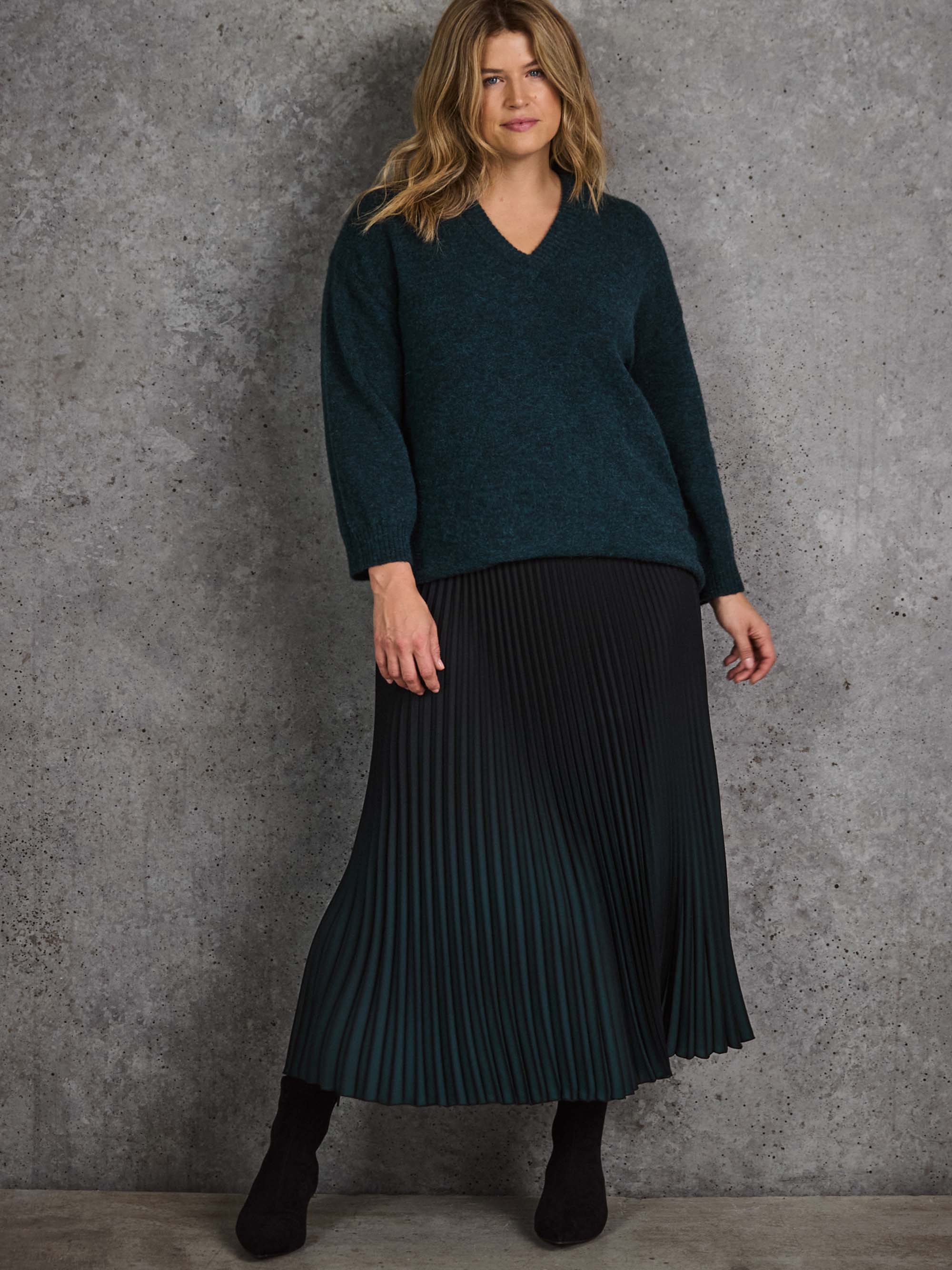 Green Ombre Pleated Maxi Skirt