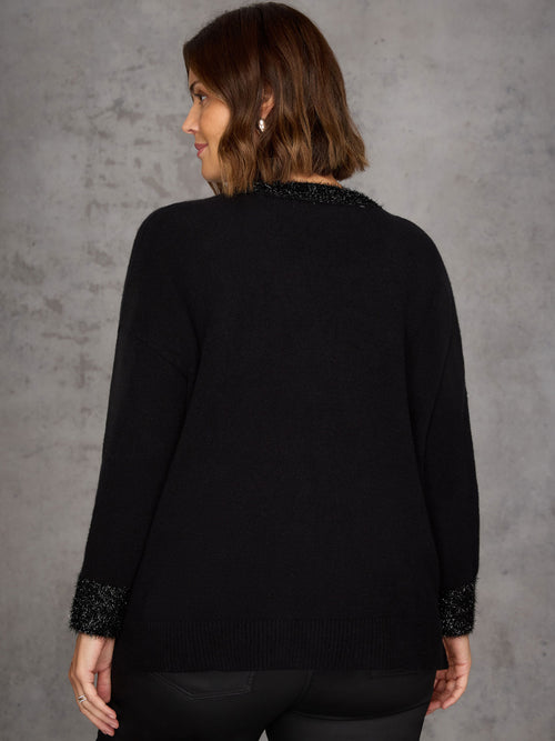 Black Sparkle V Neck Jumper