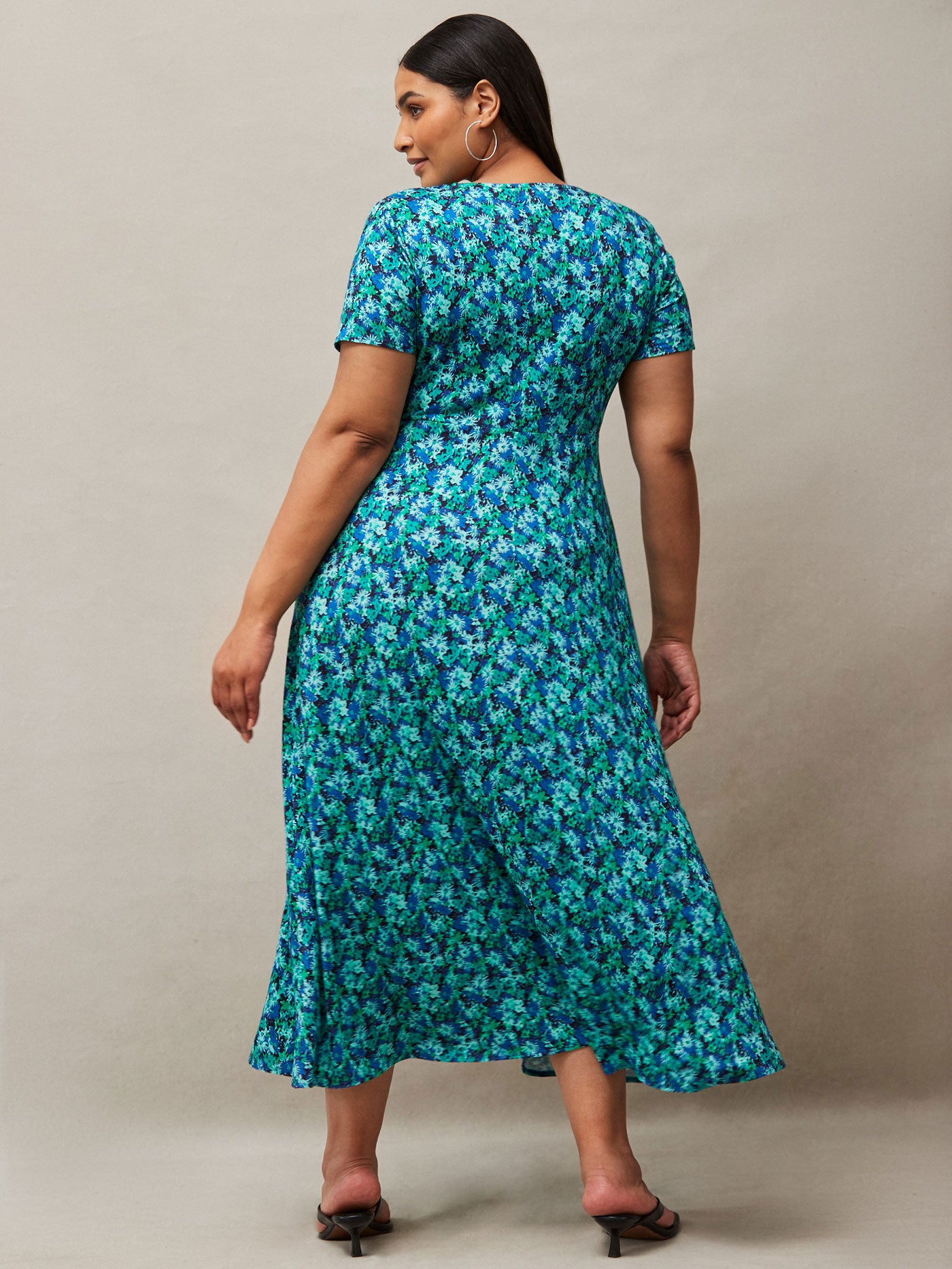 Blue Ditsy Print Wrap Midaxi Dress