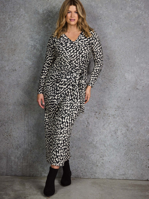 Black Animal Print Tie Side Jersey Dress