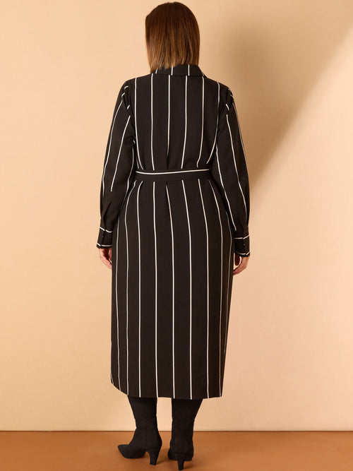 Black Contrast Stripe Belted Midaxi Shirt Dress