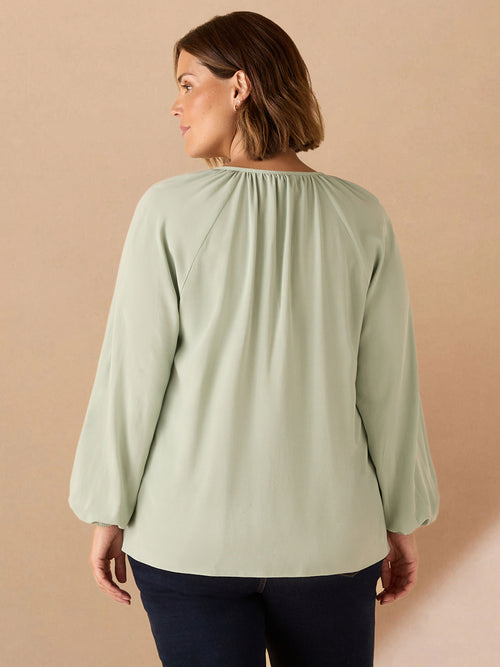 Sage Button Front Raglan Sleeve Blouse