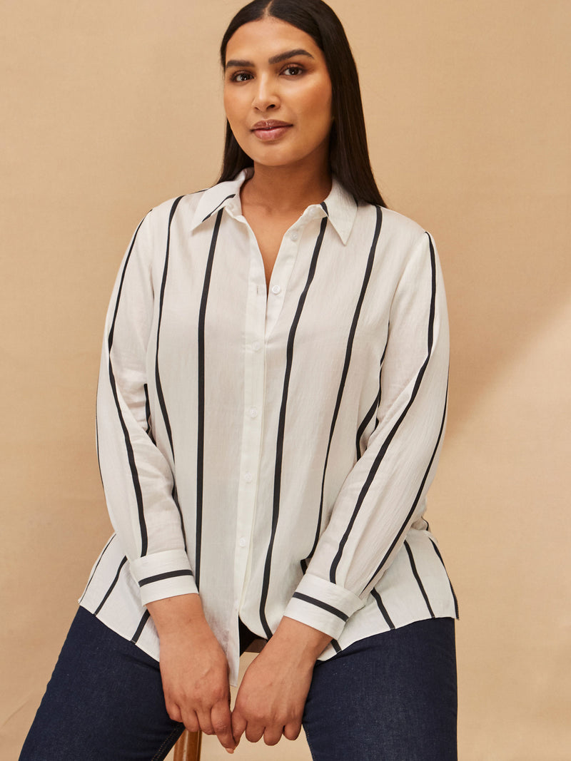 Cream And Black Stripe Long Sleeve Shirt