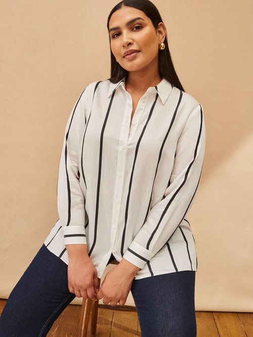 Cream And Black Stripe Long Sleeve Shirt