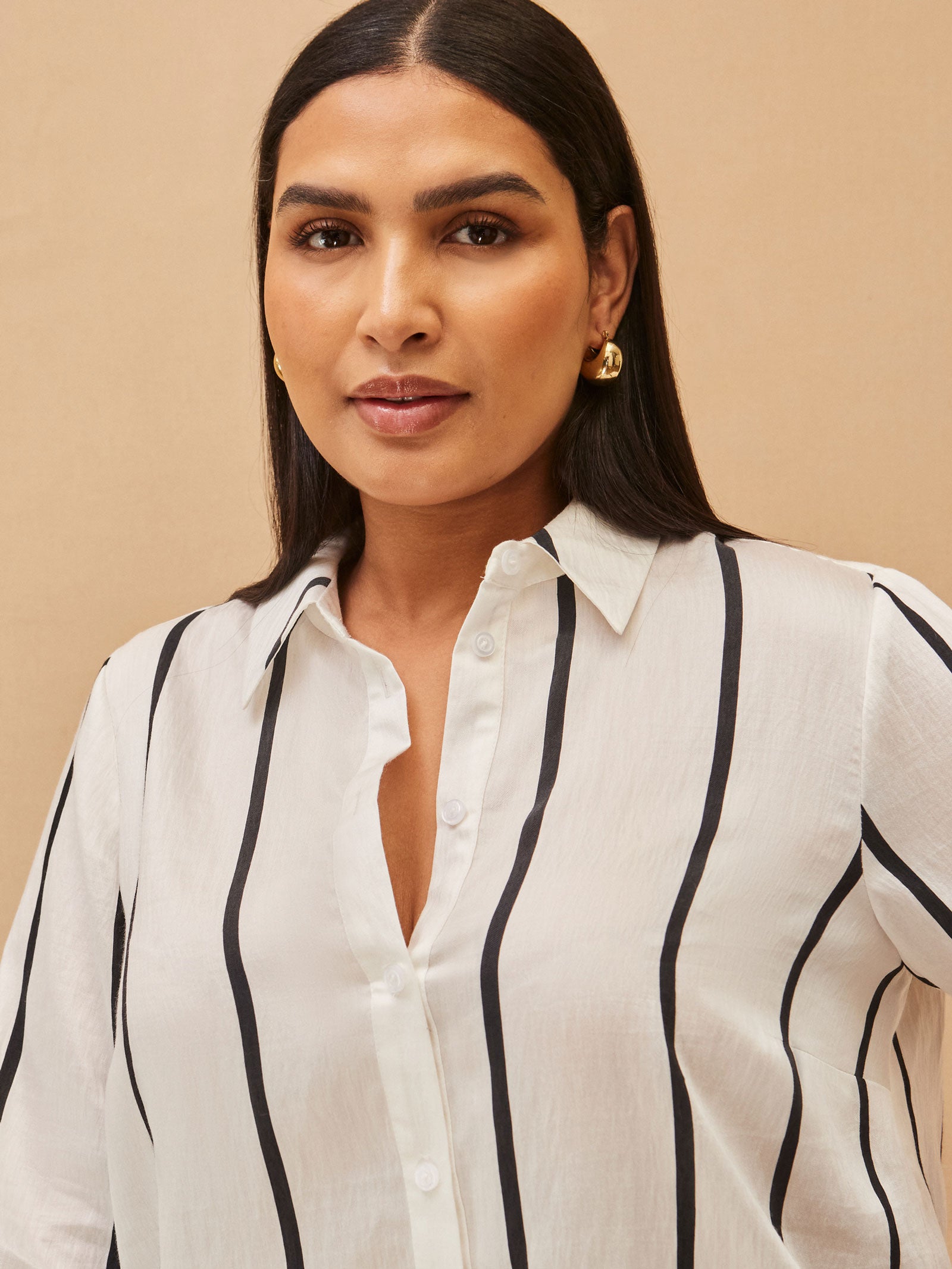 Cream And Black Stripe Long Sleeve Shirt