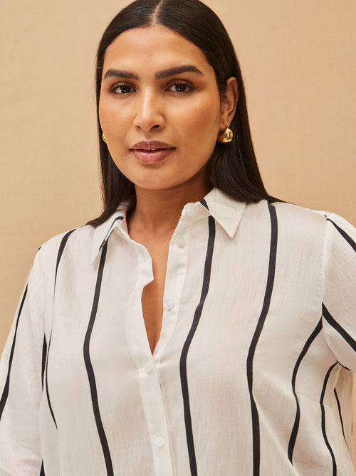 Cream And Black Stripe Long Sleeve Shirt