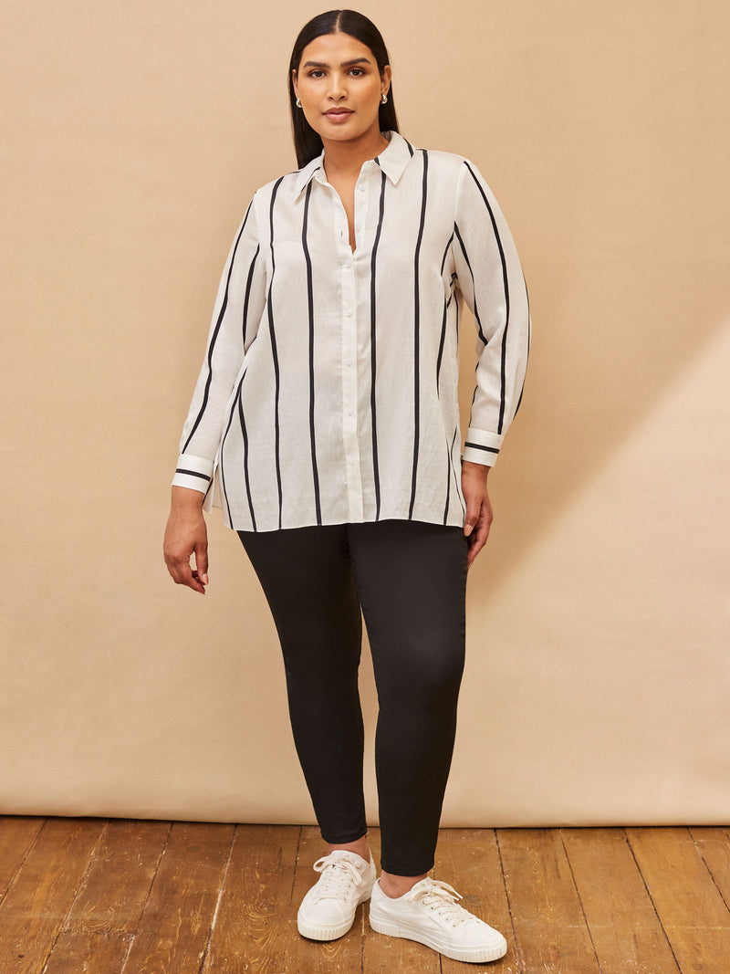 Cream And Black Stripe Long Sleeve Shirt