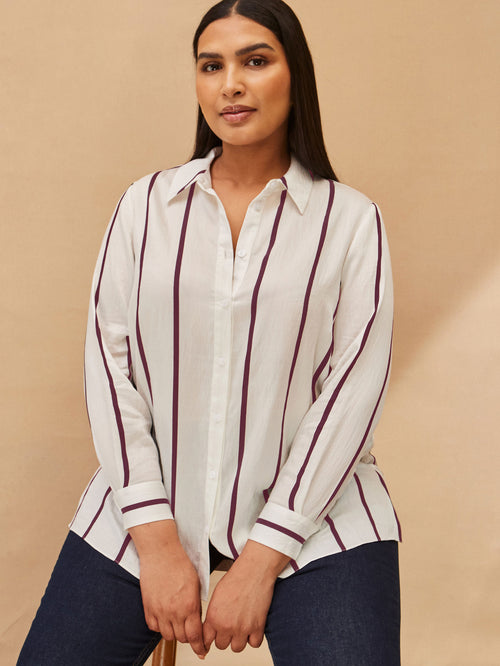Cream And Burgundy Stripe Long Sleeve Shirt