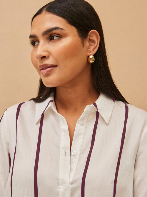 Cream And Burgundy Stripe Long Sleeve Shirt