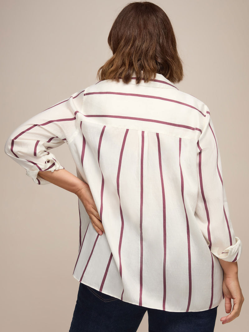 Cream And Burgundy Stripe Long Sleeve Shirt